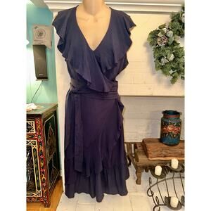 REBELQUEEN BY LIU.JO MADE IN ITALY NAVY BLUE RUFFLE WRAP DRESS M